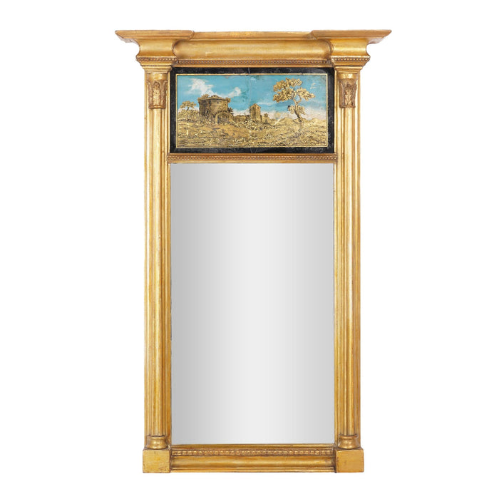 Philadelphia Sheraton tabernacle silver gilt pier mirror with eglomise (c. 1815)