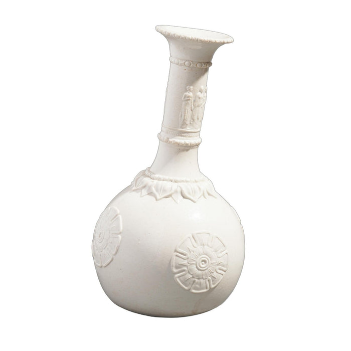 English salt glazed white stoneware water bottle by G.R. Booth & Co (c. 1839-1844)