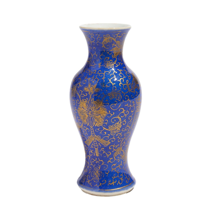 Chinese powder blue baluster form vase decorated with gilt tracery (c. 1800's)