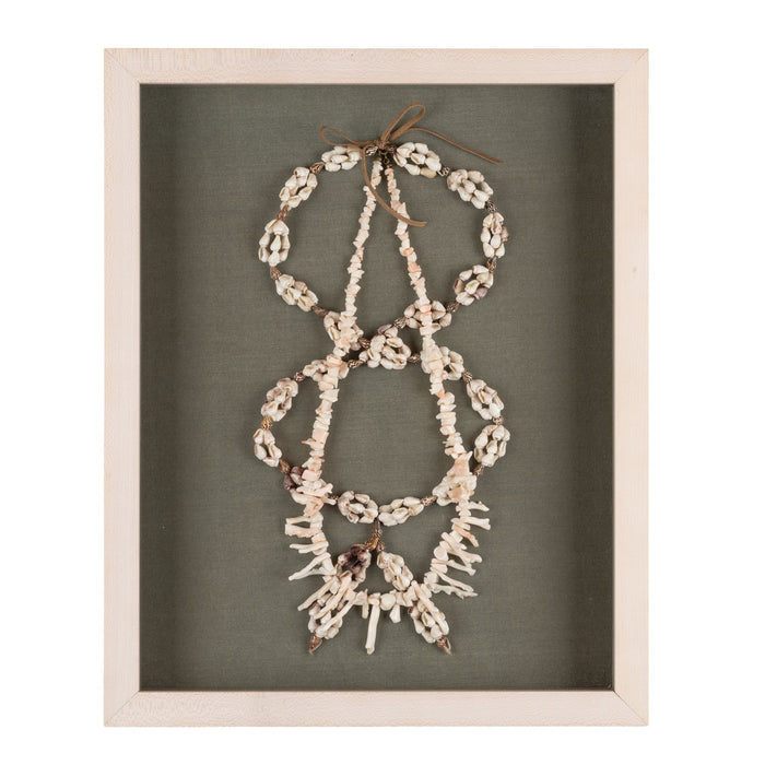 Shell and white branch coral necklaces mounted in a custom shadowbox