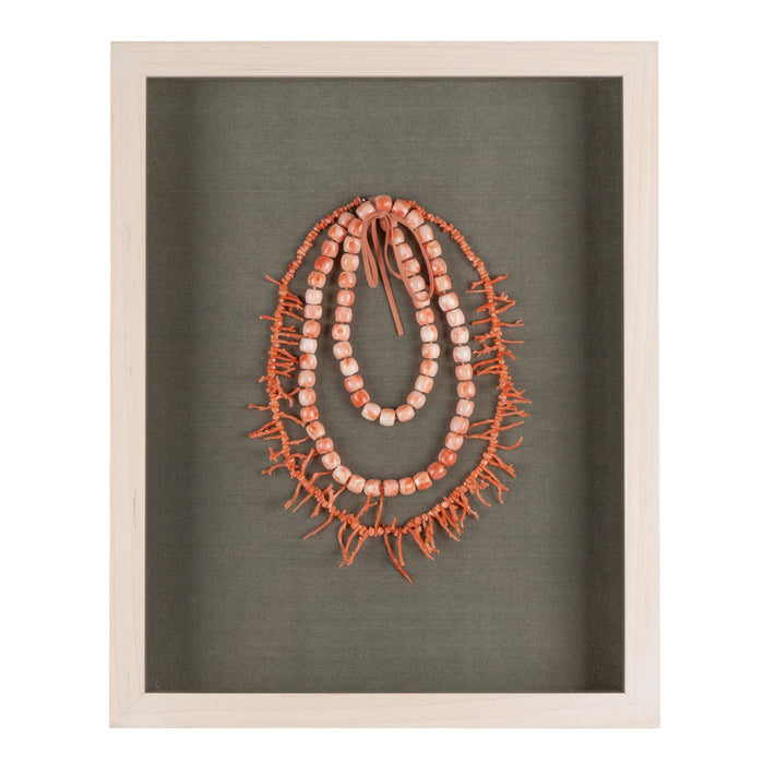 Italian branch coral and coral bead necklaces mounted in a custom shadowbox (c. 1930)