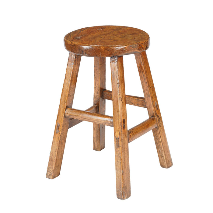 Chinese elm wood circular seat stool (c. 1875-1900)