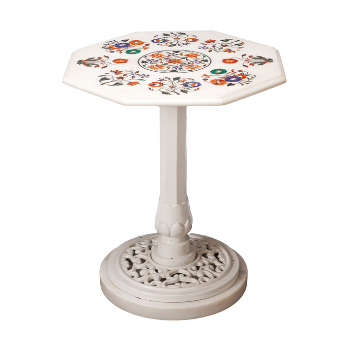 Indian inlaid marble top pedestal table (c. 1900)