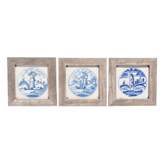 Set of 3 framed 17th century Delft faience tiles (c. 1650-80)