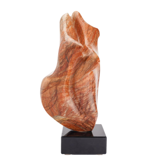 Abstract sculpture in rouge marble mounted on a Belgium black marble base (c. 1950)