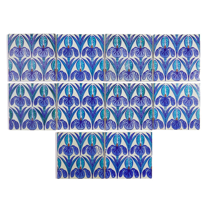 Set of 10 "Floreat Salopia" pattern Art Nouveau tiles by Maw & Co (1880-1910)