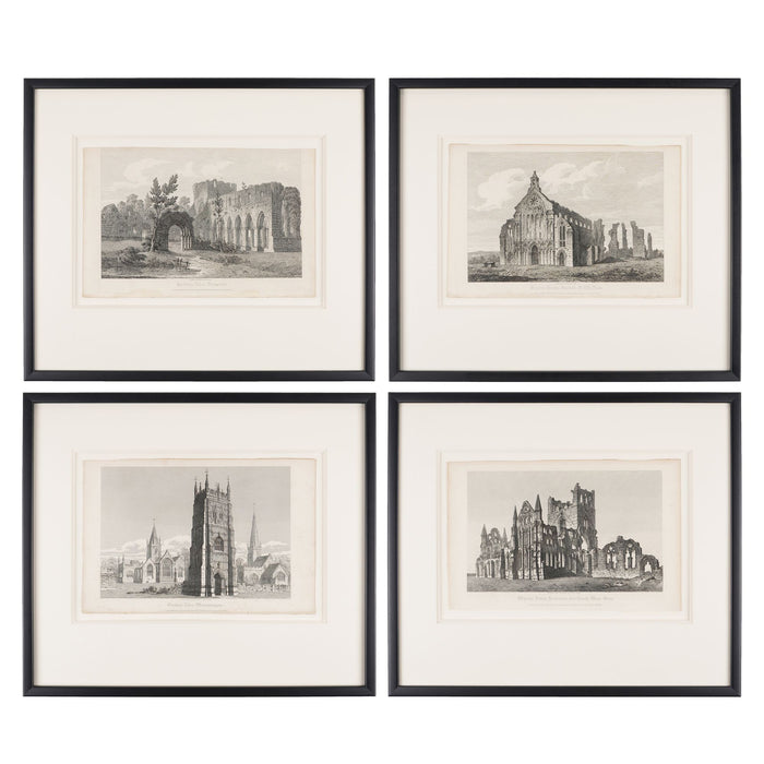 Set of four engravings of English Gothic ecclesiastical buildings by John Coney (1819)
