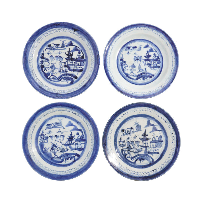 Set of 4 Chinese export Canton patterned tea plates (c. 1850-75)