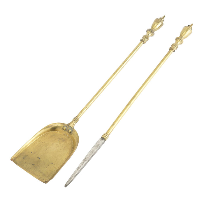 Pair of Academic Revival brass fire tools (c. 1950)
