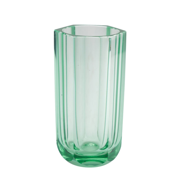 Hexagonal pane cut acid green art glass vase (c. 1950-70)