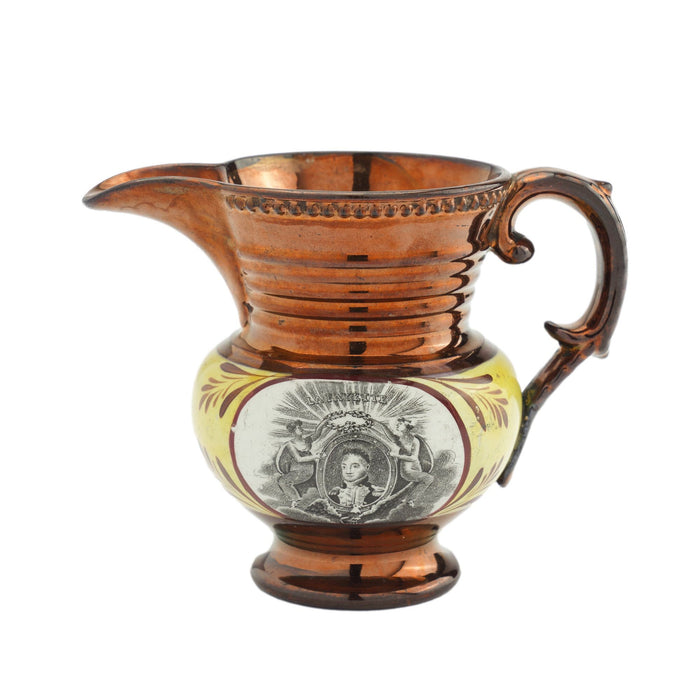 Historic Staffordshire copper luster milk jug (c. 1825)