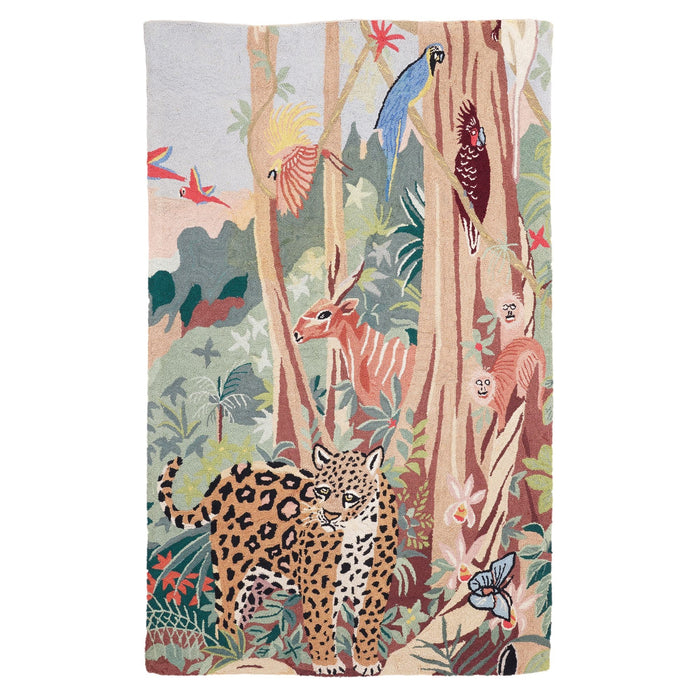 Large vintage hooked wall hanging of a jungle scene (c. 1950)