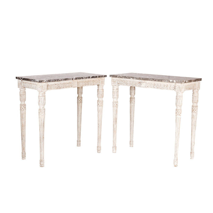 Pair of Swedish Gustavian marble top pier tables (c. 1790)