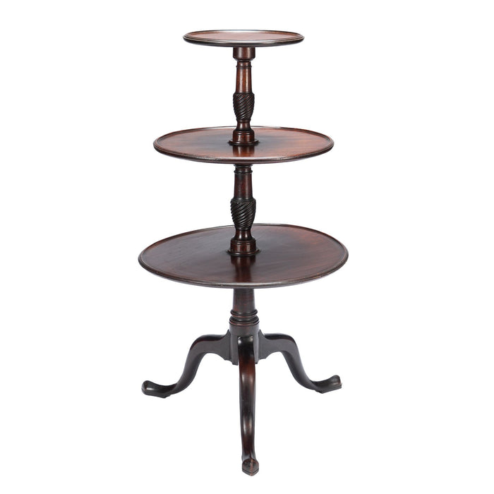 English Georgian three tiered dumb waiter on cabriole legs (c. 1760-80)