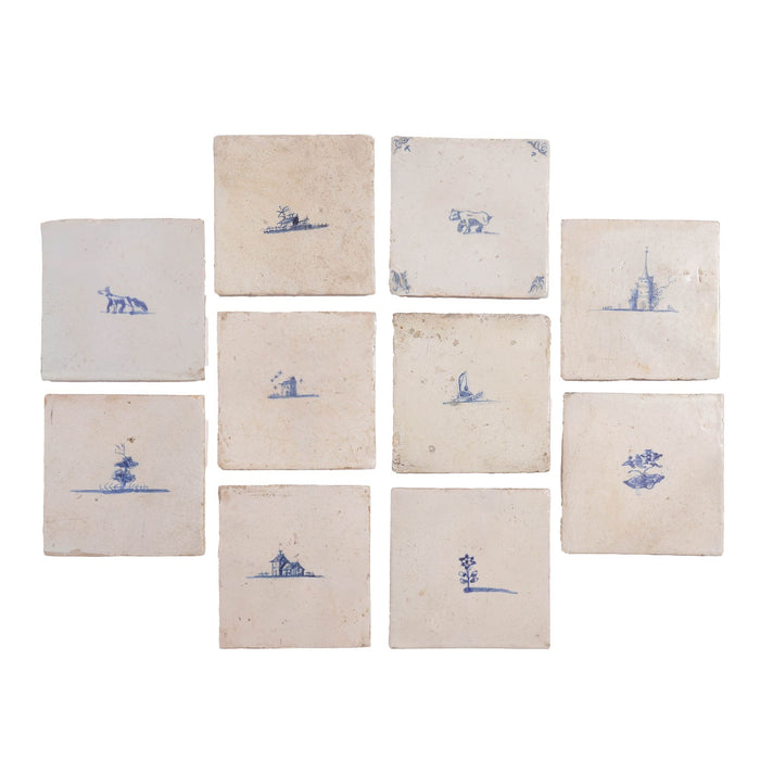 Set of 10 Delft miniature landscape tiles (1600’s)