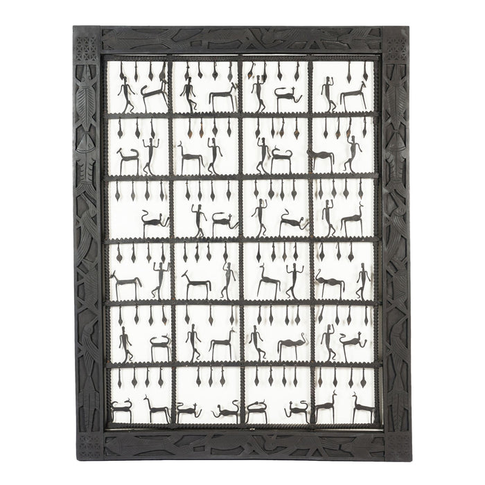 Dogon tribal hand forged rope twist iron window pane grill with figures (1900-25)