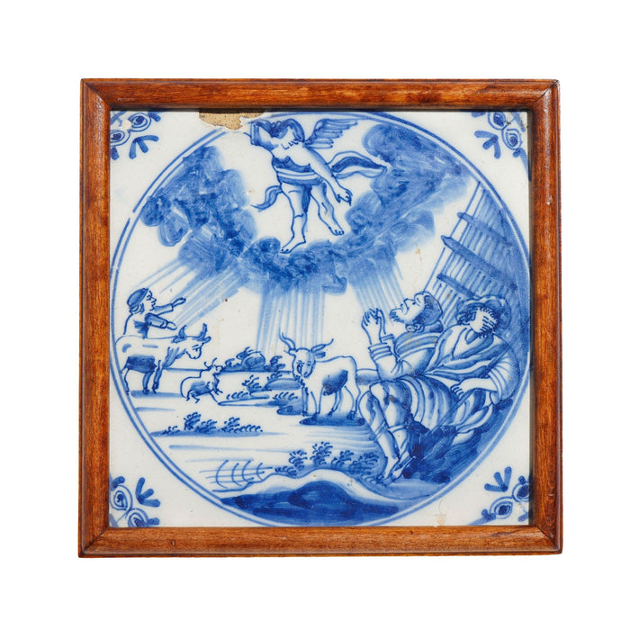 Framed Delft tile of the annunciation (c. 1600's)