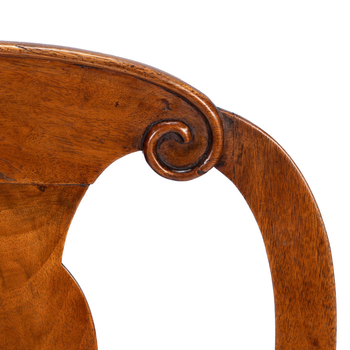 Pair of French walnut plank seat hall chairs on cabriole legs (1800's)