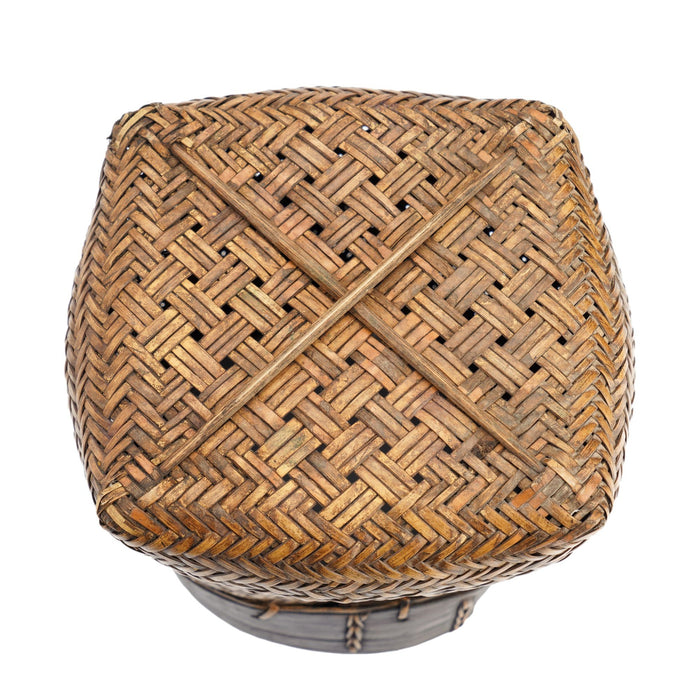 Chinese woven bamboo & willow grain basket (1800's)