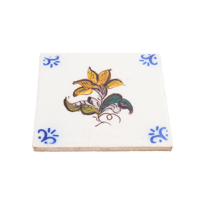 Set of 6 Portuguese hand painted botanical faience tiles in the Dutch taste by Fábrica Sant'Anna (1995)