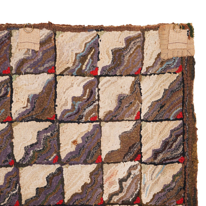 American hand loomed hooked rug, c. 1880