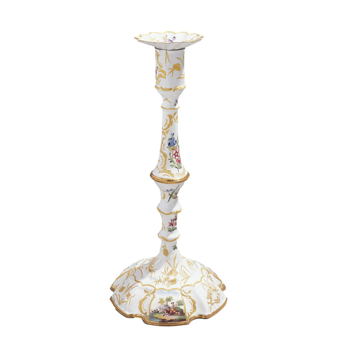 Pair of English Rococo Battersea candlesticks (1760-65)
