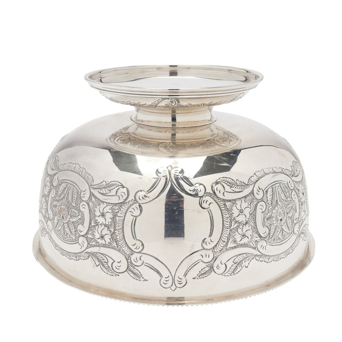 Vintage hand chased English Sheffield punch bowl & tray (c. 1900-50)