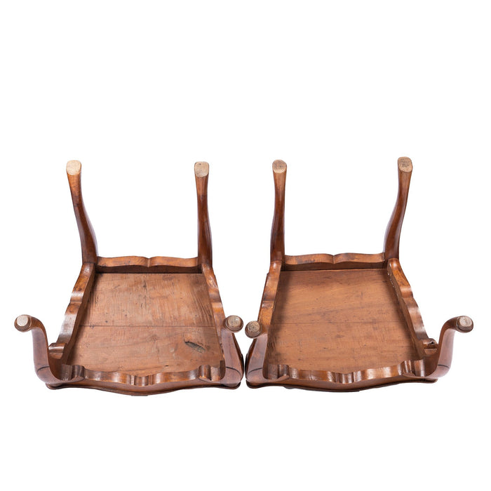 Pair of French walnut plank seat hall chairs on cabriole legs (1800's)