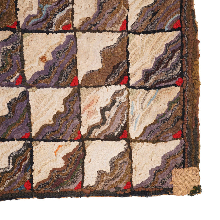 American hand loomed hooked rug, c. 1880