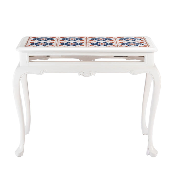 Painted Queen Anne style hardwood tiled coffee table (1950's)