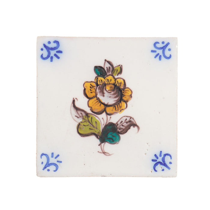 Set of 6 Portuguese hand painted botanical faience tiles in the Dutch taste by Fábrica Sant'Anna (1995)