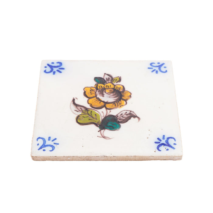Set of 6 Portuguese hand painted botanical faience tiles in the Dutch taste by Fábrica Sant'Anna (1995)