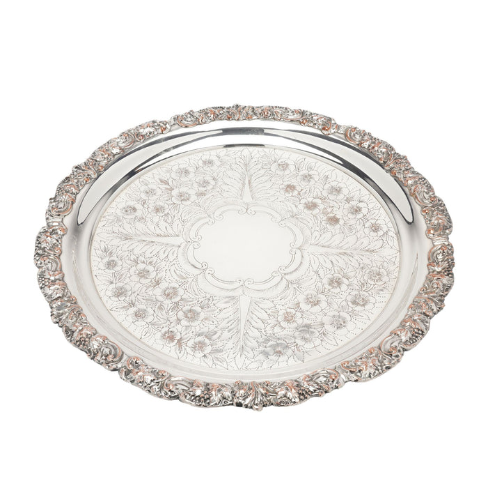 Vintage hand chased English Sheffield punch bowl & tray (c. 1900-50)