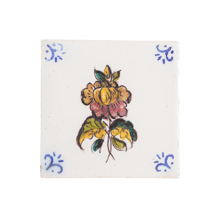 Set of 6 Portuguese hand painted botanical faience tiles in the Dutch taste by Fábrica Sant'Anna (1995)