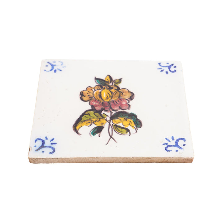 Set of 6 Portuguese hand painted botanical faience tiles in the Dutch taste by Fábrica Sant'Anna (1995)