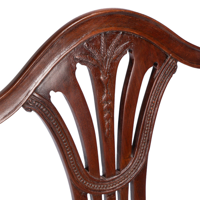 Pair of English Sheraton mahogany shield back armchairs (c. 1790)
