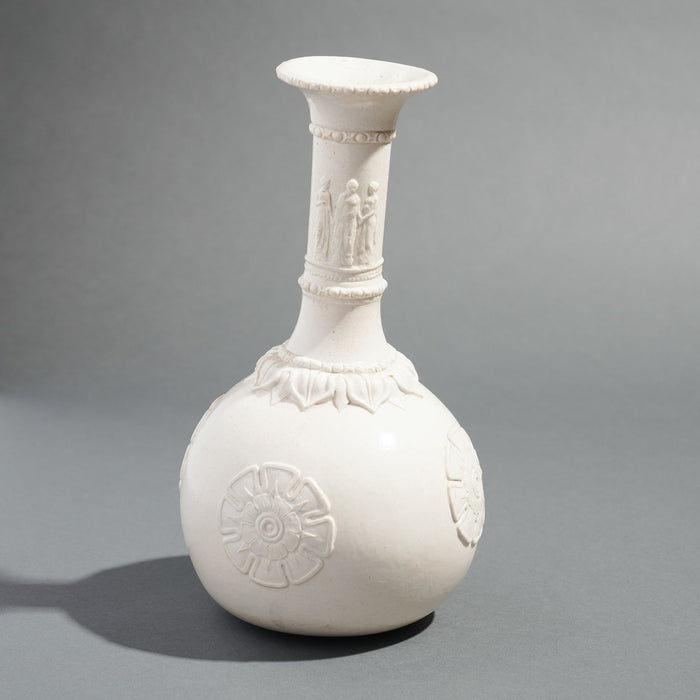 English salt glazed white stoneware water bottle by G.R. Booth & Co (c. 1839-1844)