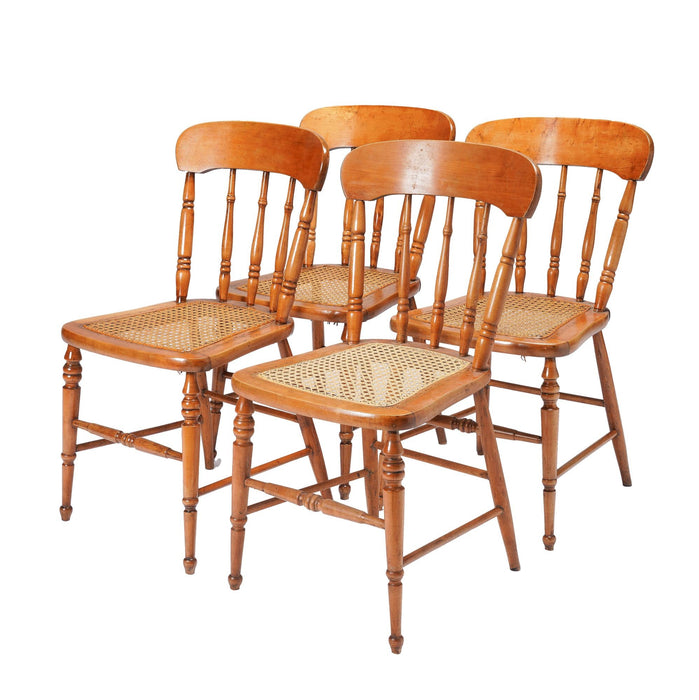 Set of 4 New England cane seat country Sheraton maple fancy chairs (c. 1840-60)