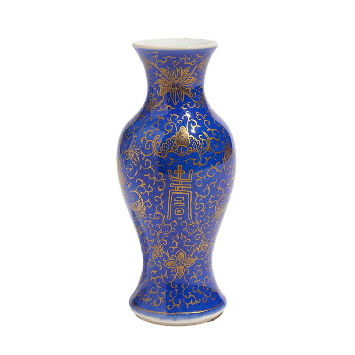 Chinese powder blue baluster form vase decorated with gilt tracery (c. 1800's)