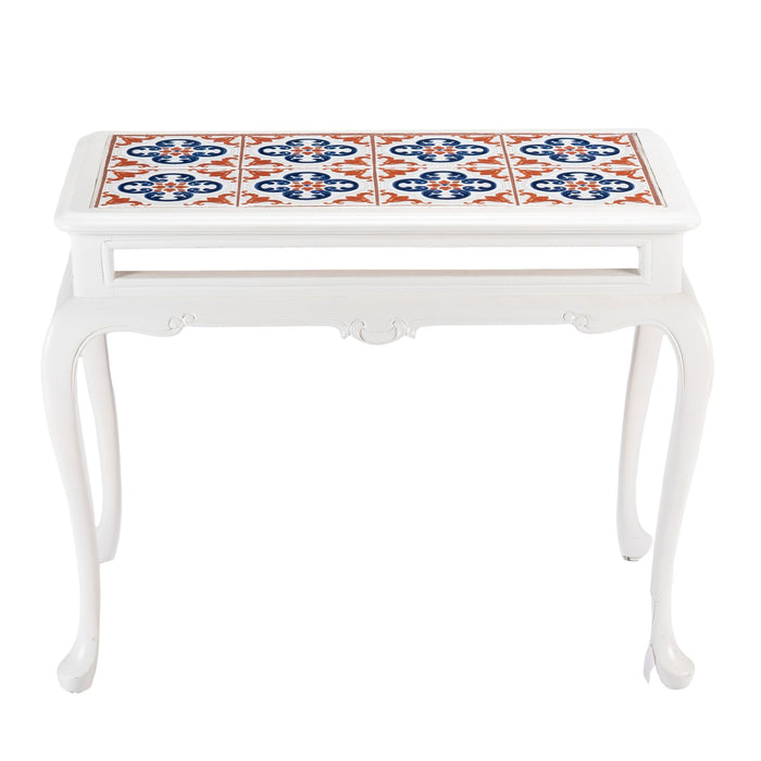 Painted Queen Anne style hardwood tiled coffee table (1950's)
