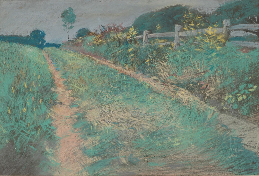 American Impressionist pastel on paper of a summer landscape (c. 1890-1910)