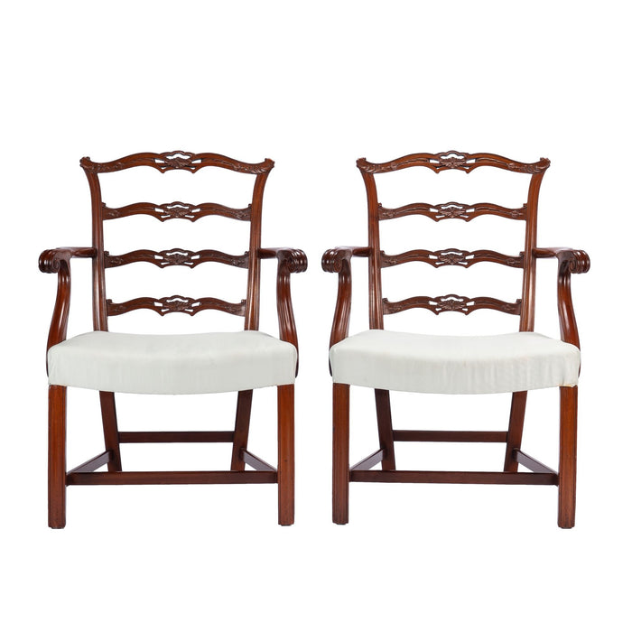 Pair of Chippendale style ladder back arm chairs (c. 1930-40)