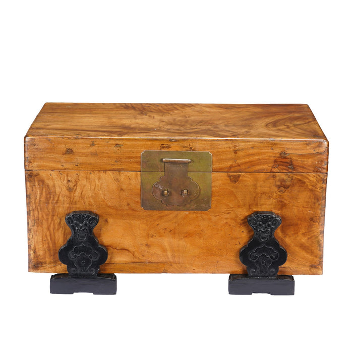 Chinese camphor wood trunk on ebonized hardwood stand (c. 1820)