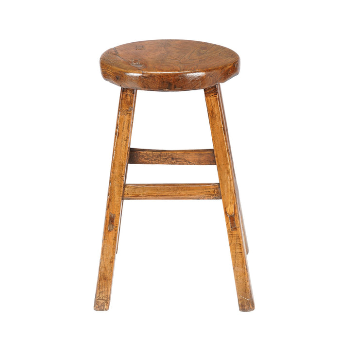 Chinese elm wood circular seat stool (c. 1875-1900)