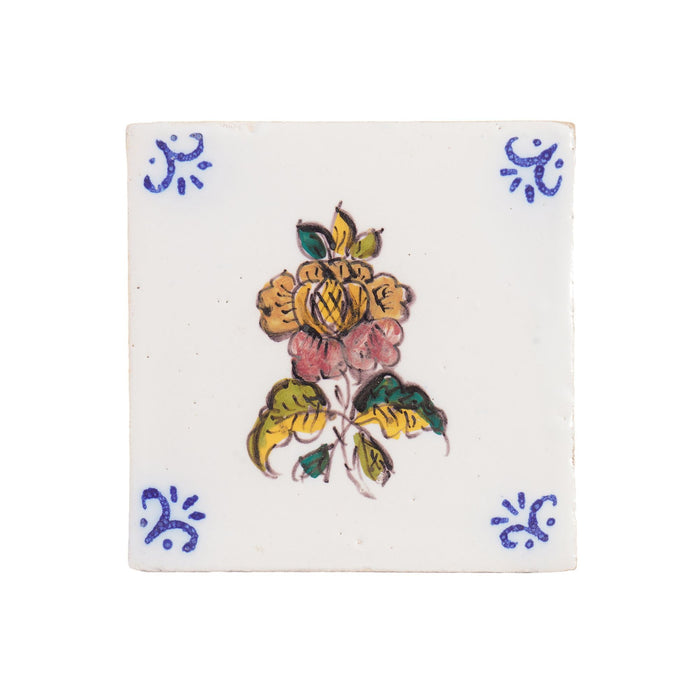 Set of 6 Portuguese hand painted botanical faience tiles in the Dutch taste by Fábrica Sant'Anna (1995)