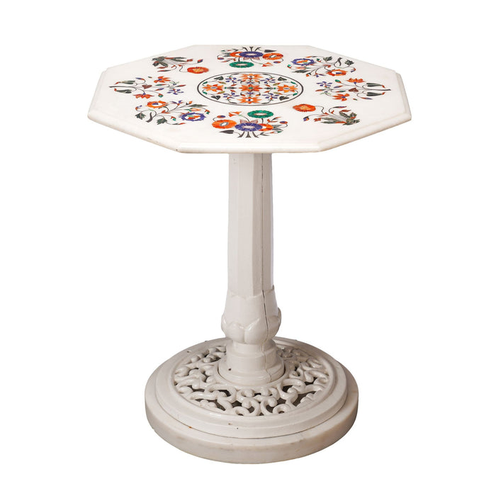 Indian inlaid marble top pedestal table (c. 1900)