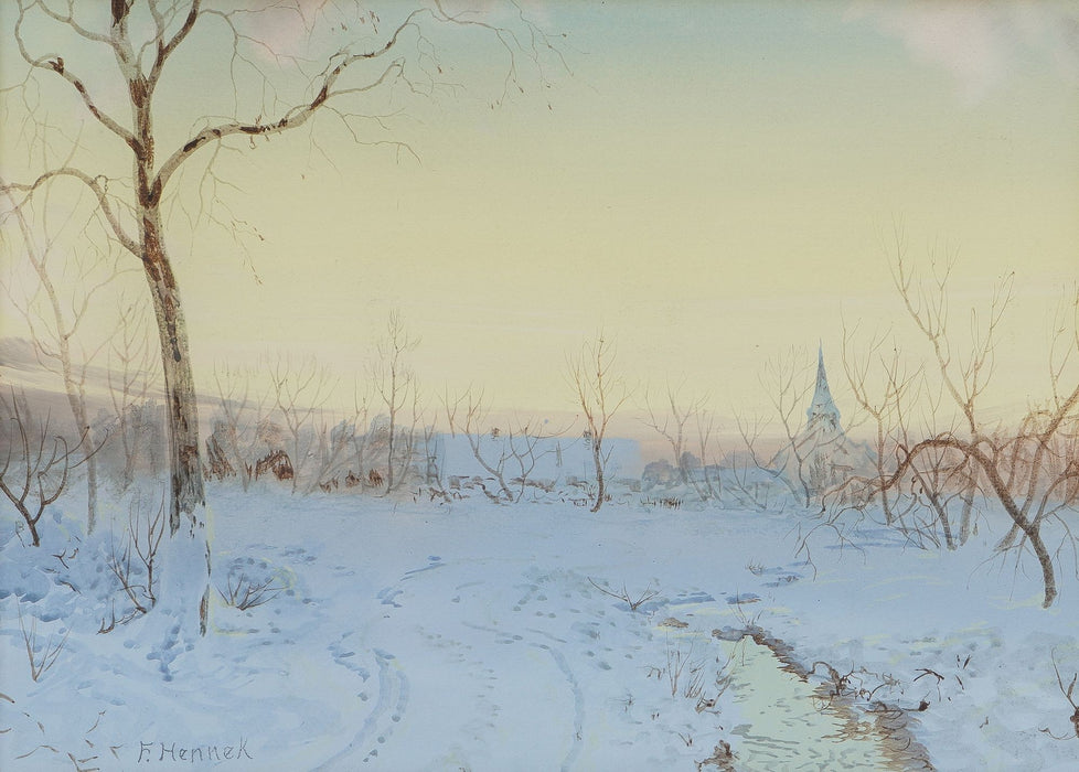 American winter landscape by F. Hennek (c. 1900)
