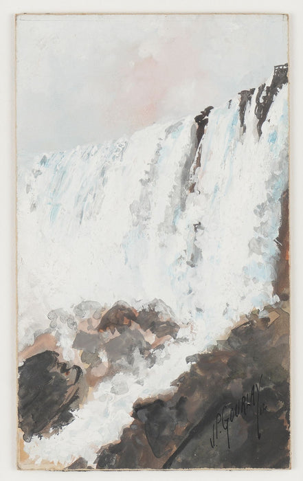 American oil on panel pochard of a waterfall by J.P. Gourlay (1912)