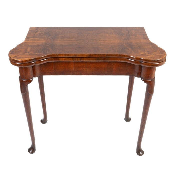 Queen Anne walnut flip top concertina game table (c. 1720)