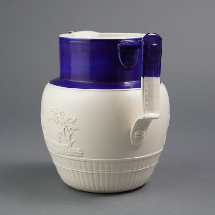 English stoneware hunt jug with cobalt detail (c. 1800)